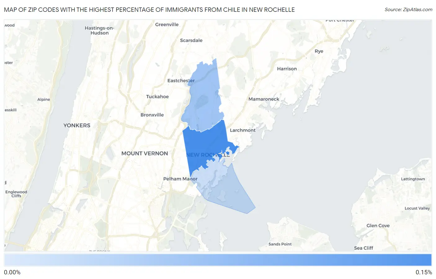 Zip Codes with the Highest Percentage of Immigrants from Chile in New Rochelle Map