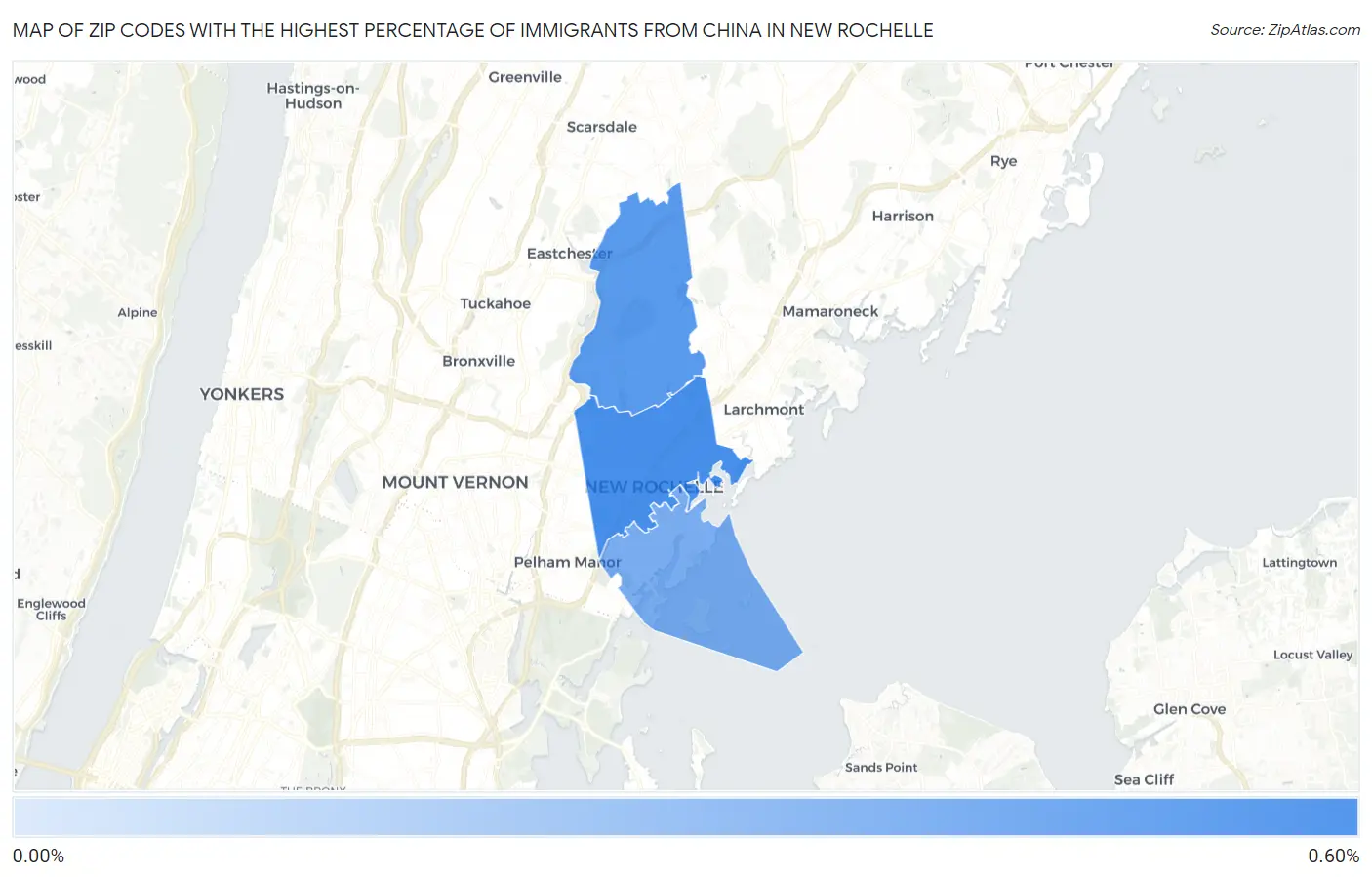 Zip Codes with the Highest Percentage of Immigrants from China in New Rochelle Map