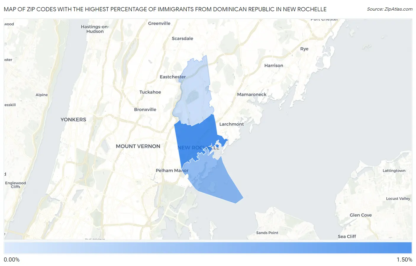 Zip Codes with the Highest Percentage of Immigrants from Dominican Republic in New Rochelle Map