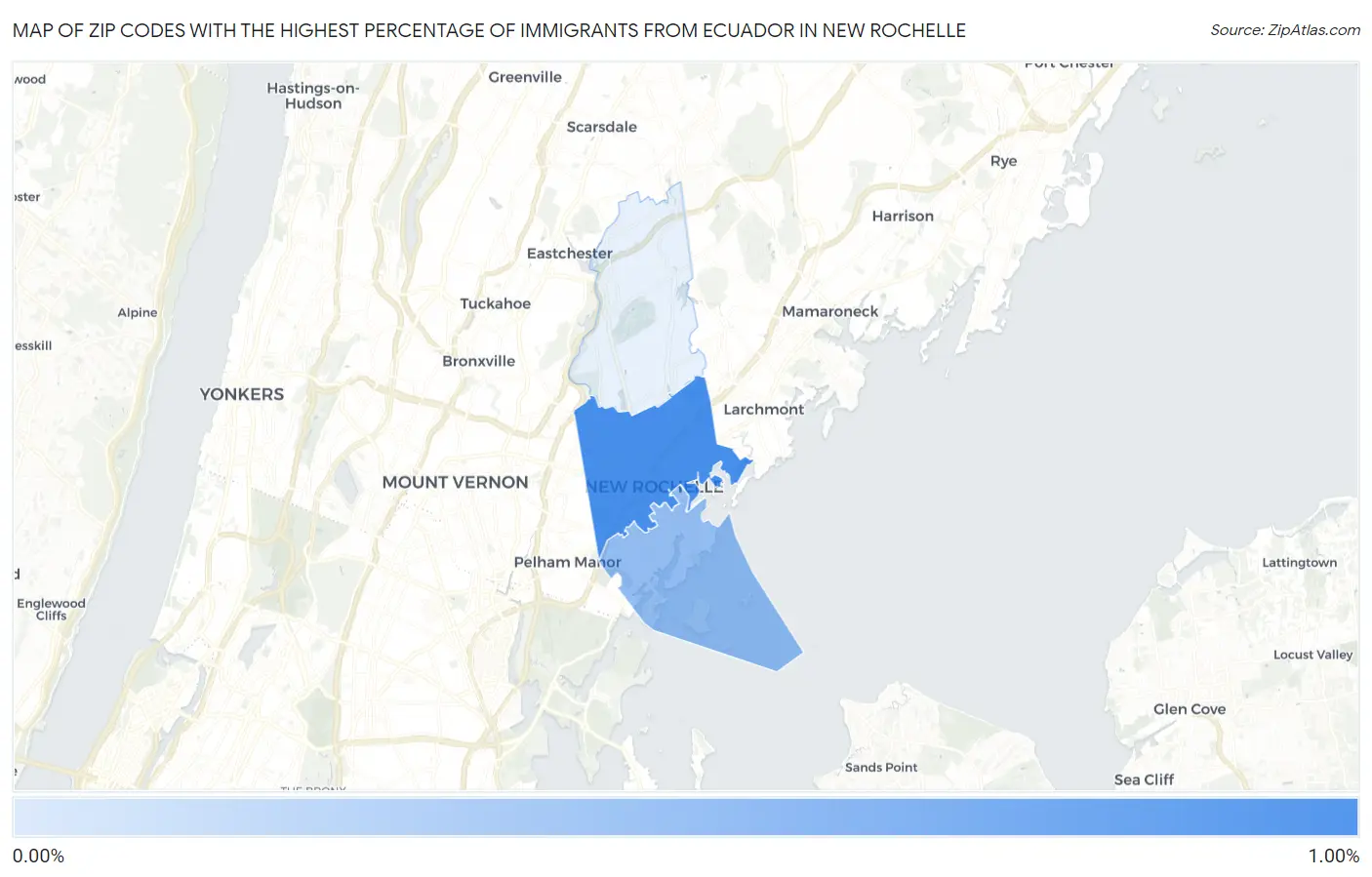 Zip Codes with the Highest Percentage of Immigrants from Ecuador in New Rochelle Map