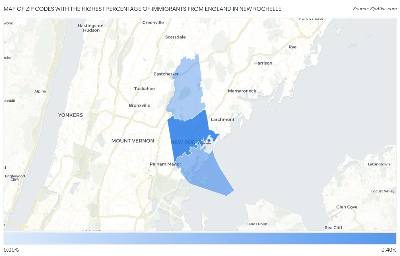 Zip Codes with the Highest Percentage of Immigrants from England in New Rochelle Map