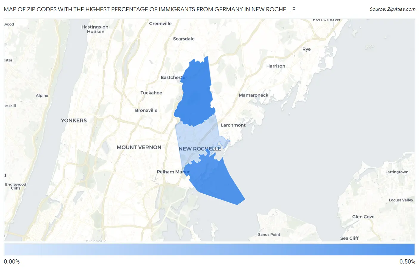 Zip Codes with the Highest Percentage of Immigrants from Germany in New Rochelle Map