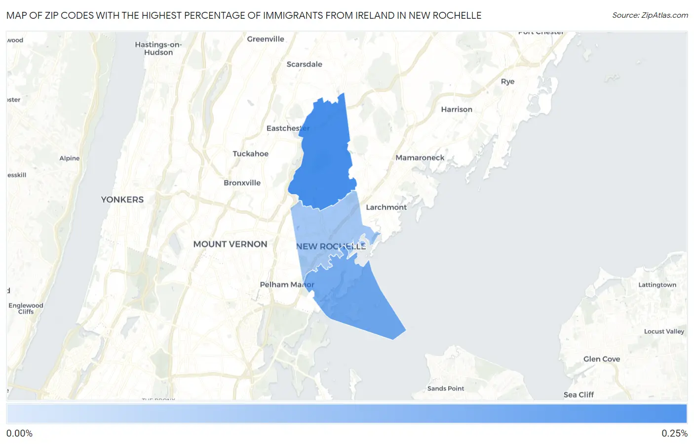 Zip Codes with the Highest Percentage of Immigrants from Ireland in New Rochelle Map