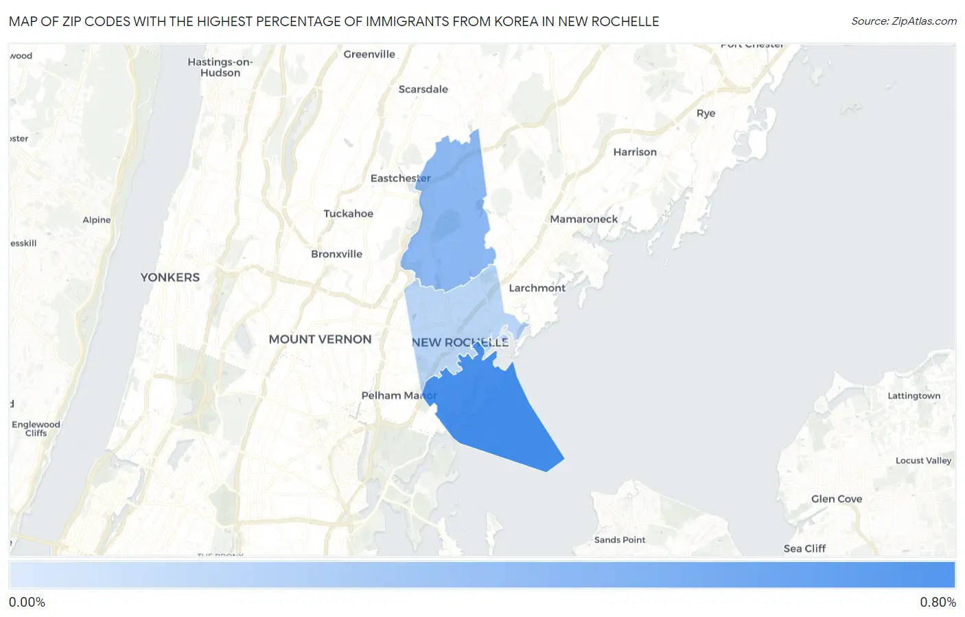 Zip Codes with the Highest Percentage of Immigrants from Korea in New Rochelle Map