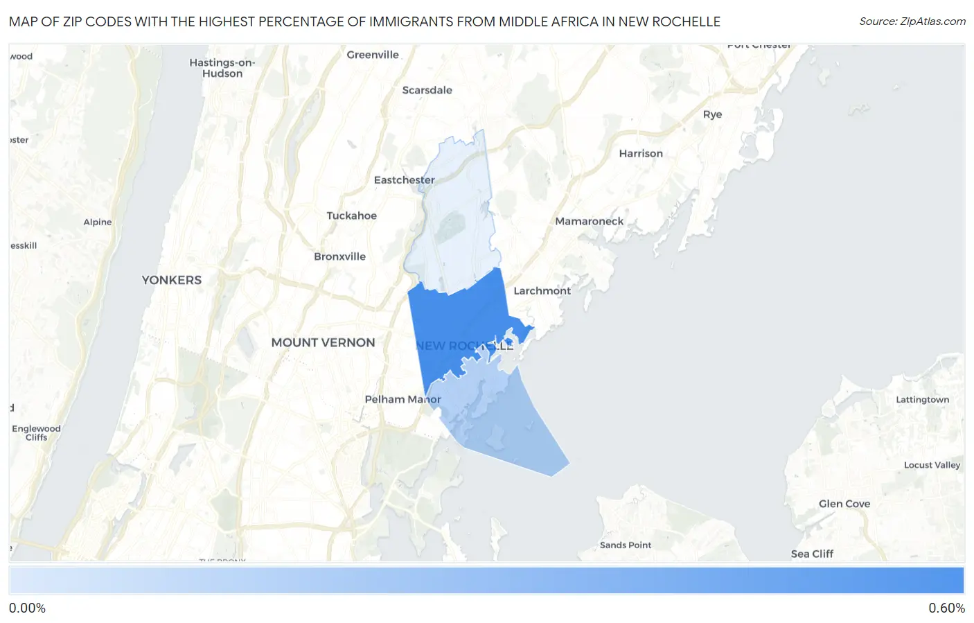 Zip Codes with the Highest Percentage of Immigrants from Middle Africa in New Rochelle Map