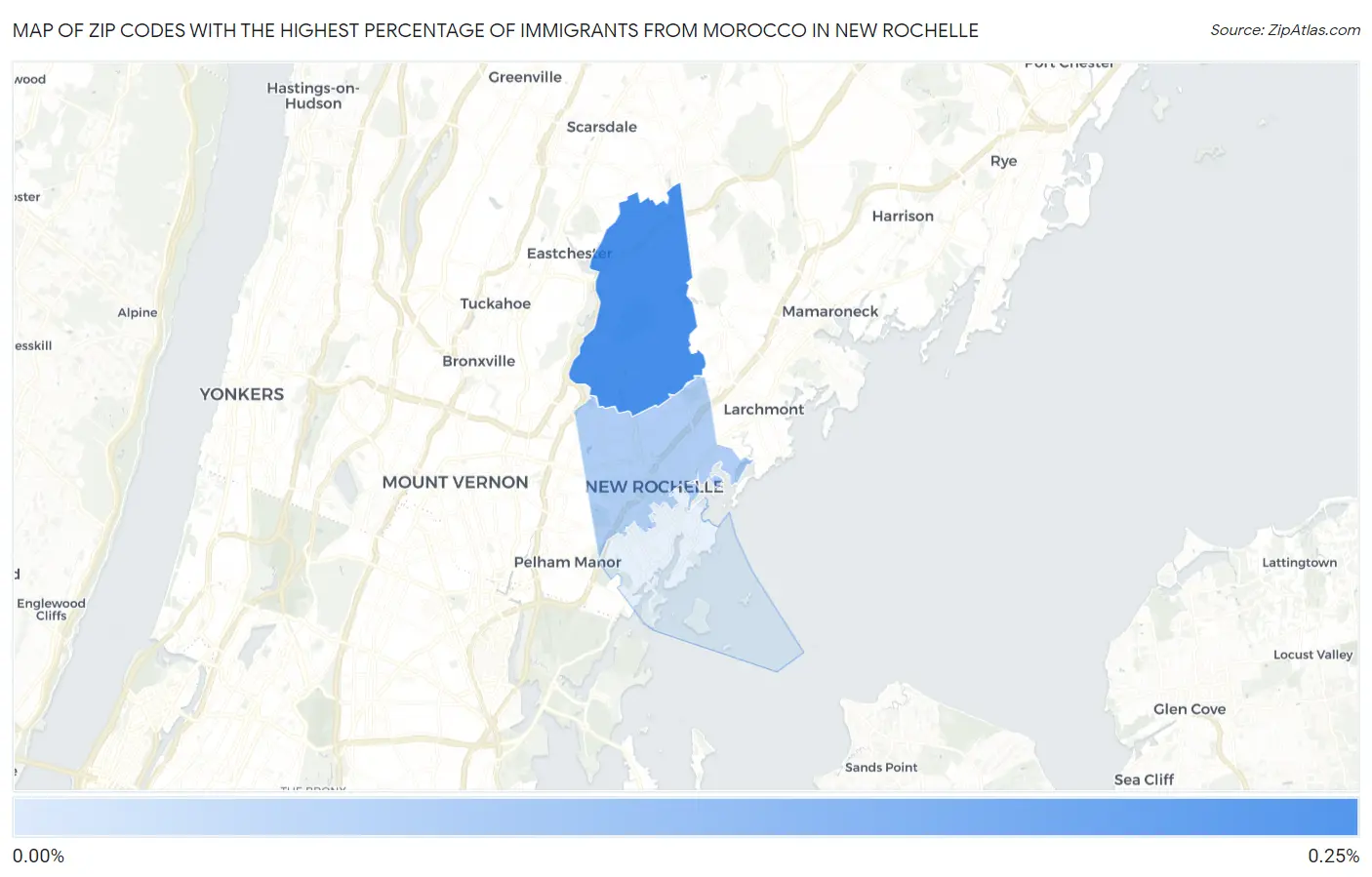 Zip Codes with the Highest Percentage of Immigrants from Morocco in New Rochelle Map