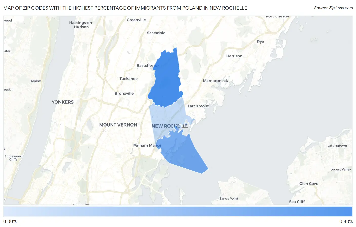Zip Codes with the Highest Percentage of Immigrants from Poland in New Rochelle Map