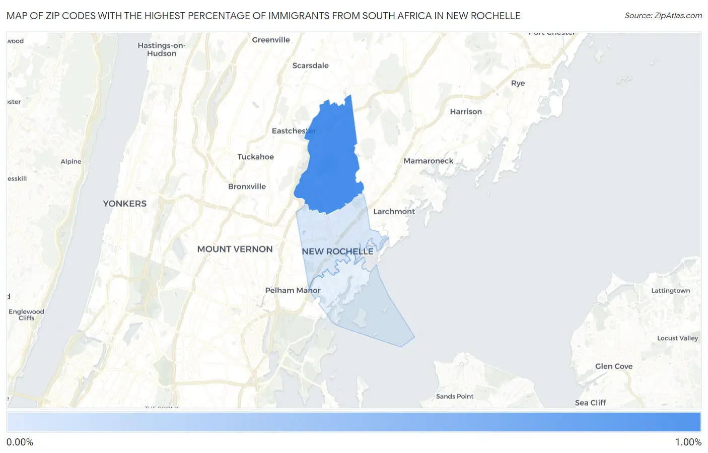 Zip Codes with the Highest Percentage of Immigrants from South Africa in New Rochelle Map