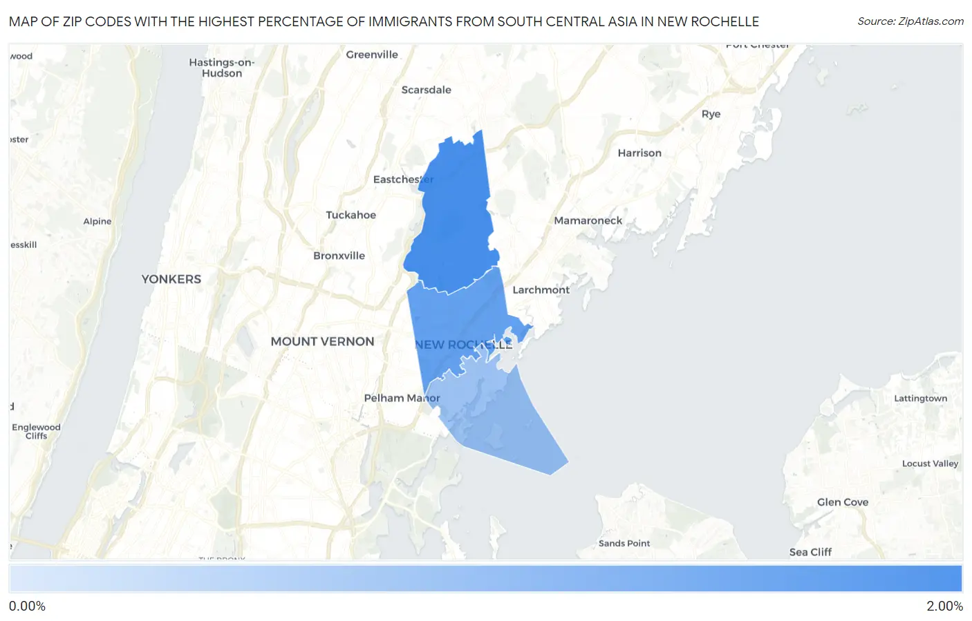 Zip Codes with the Highest Percentage of Immigrants from South Central Asia in New Rochelle Map