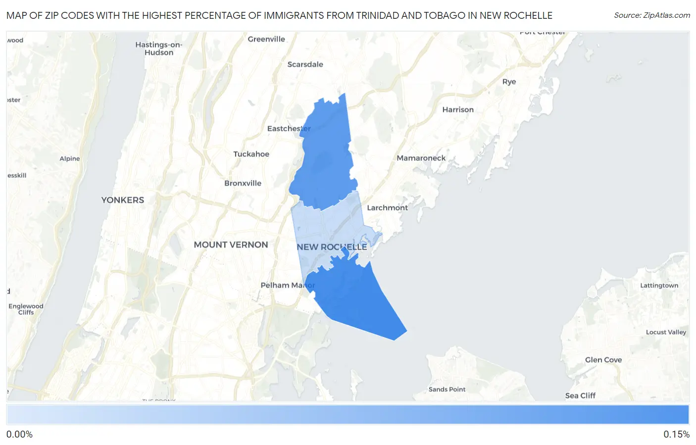 Zip Codes with the Highest Percentage of Immigrants from Trinidad and Tobago in New Rochelle Map