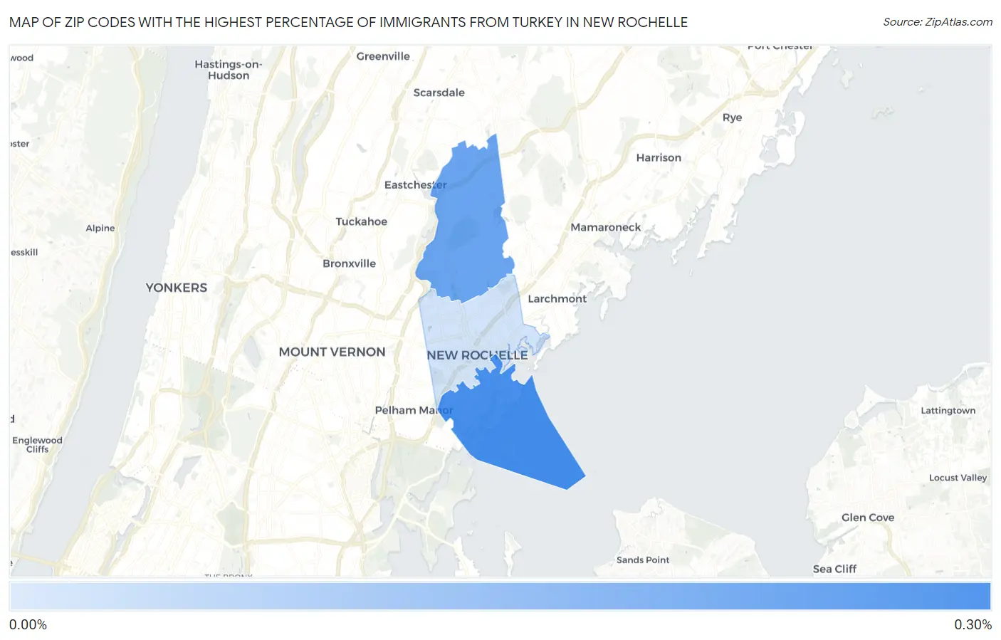 Zip Codes with the Highest Percentage of Immigrants from Turkey in New Rochelle Map