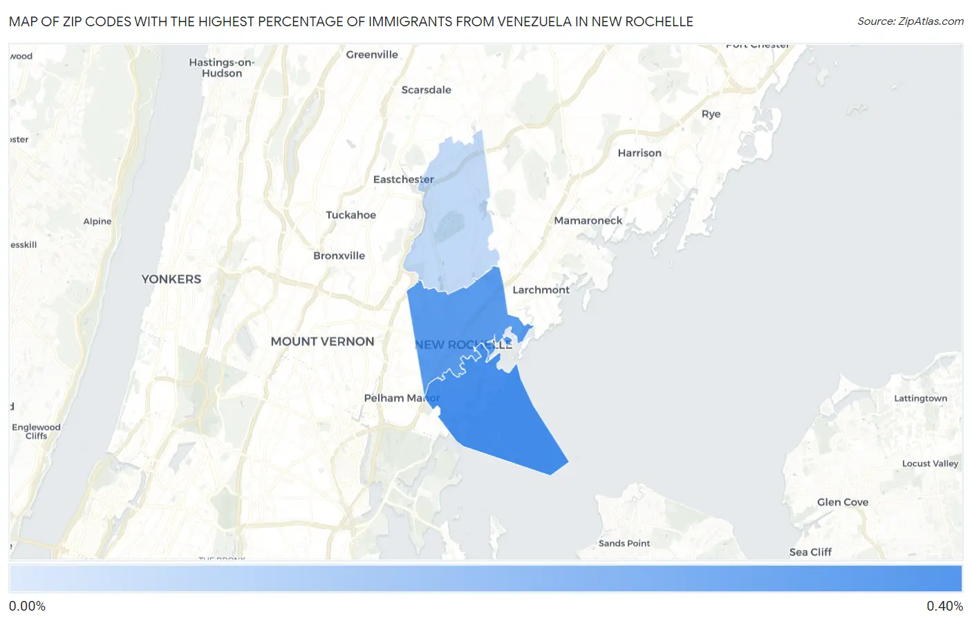 Zip Codes with the Highest Percentage of Immigrants from Venezuela in New Rochelle Map