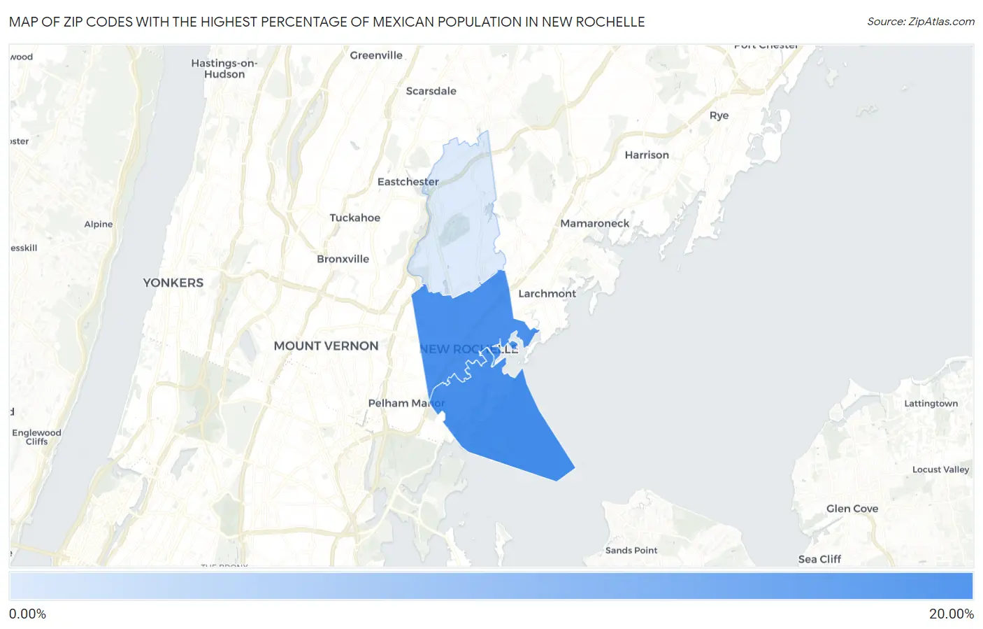 Zip Codes with the Highest Percentage of Mexican Population in New Rochelle Map