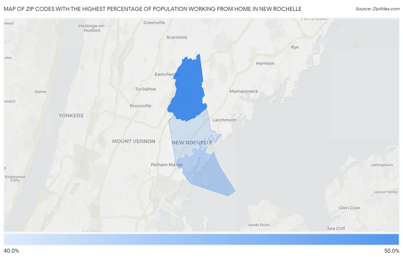 Zip Codes with the Highest Percentage of Population Working from Home in New Rochelle Map