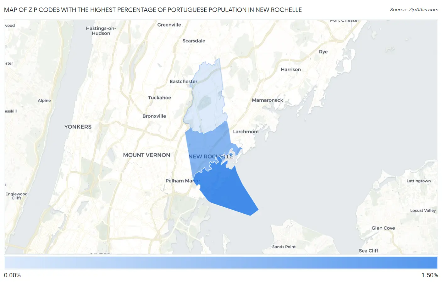 Zip Codes with the Highest Percentage of Portuguese Population in New Rochelle Map