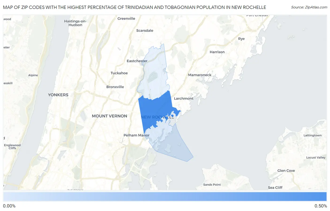 Zip Codes with the Highest Percentage of Trinidadian and Tobagonian Population in New Rochelle Map
