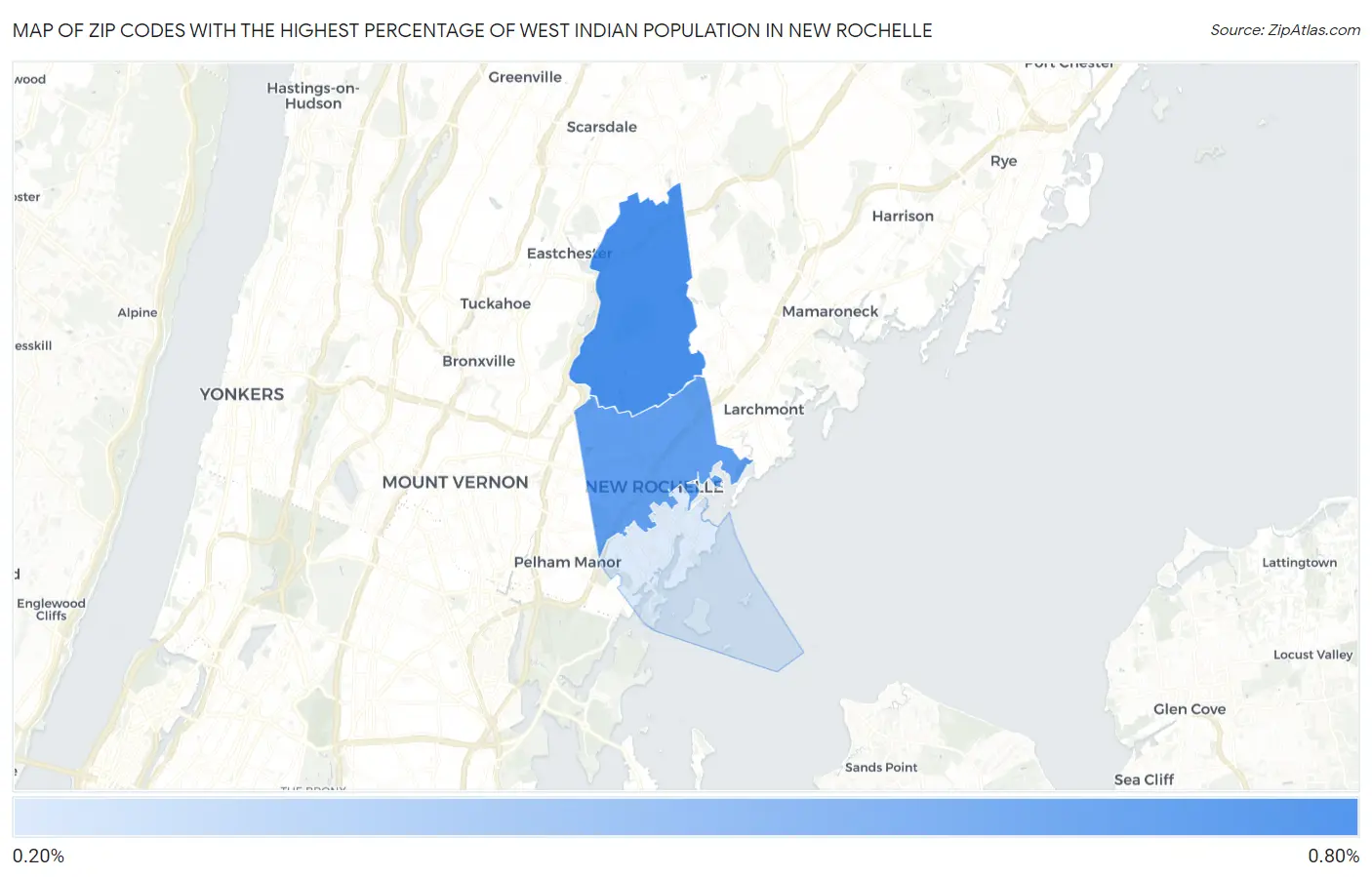 Zip Codes with the Highest Percentage of West Indian Population in New Rochelle Map
