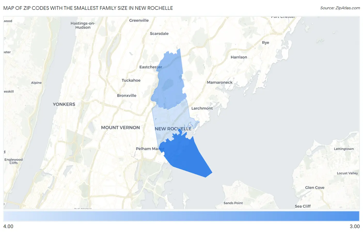 Zip Codes with the Smallest Family Size in New Rochelle Map