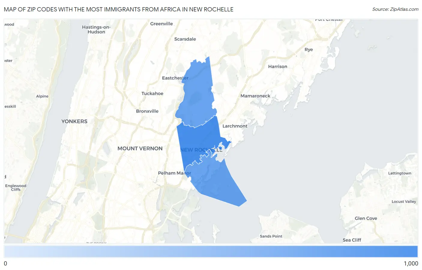 Zip Codes with the Most Immigrants from Africa in New Rochelle Map