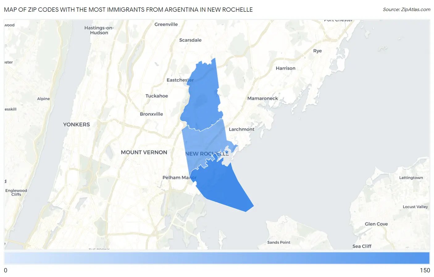 Zip Codes with the Most Immigrants from Argentina in New Rochelle Map