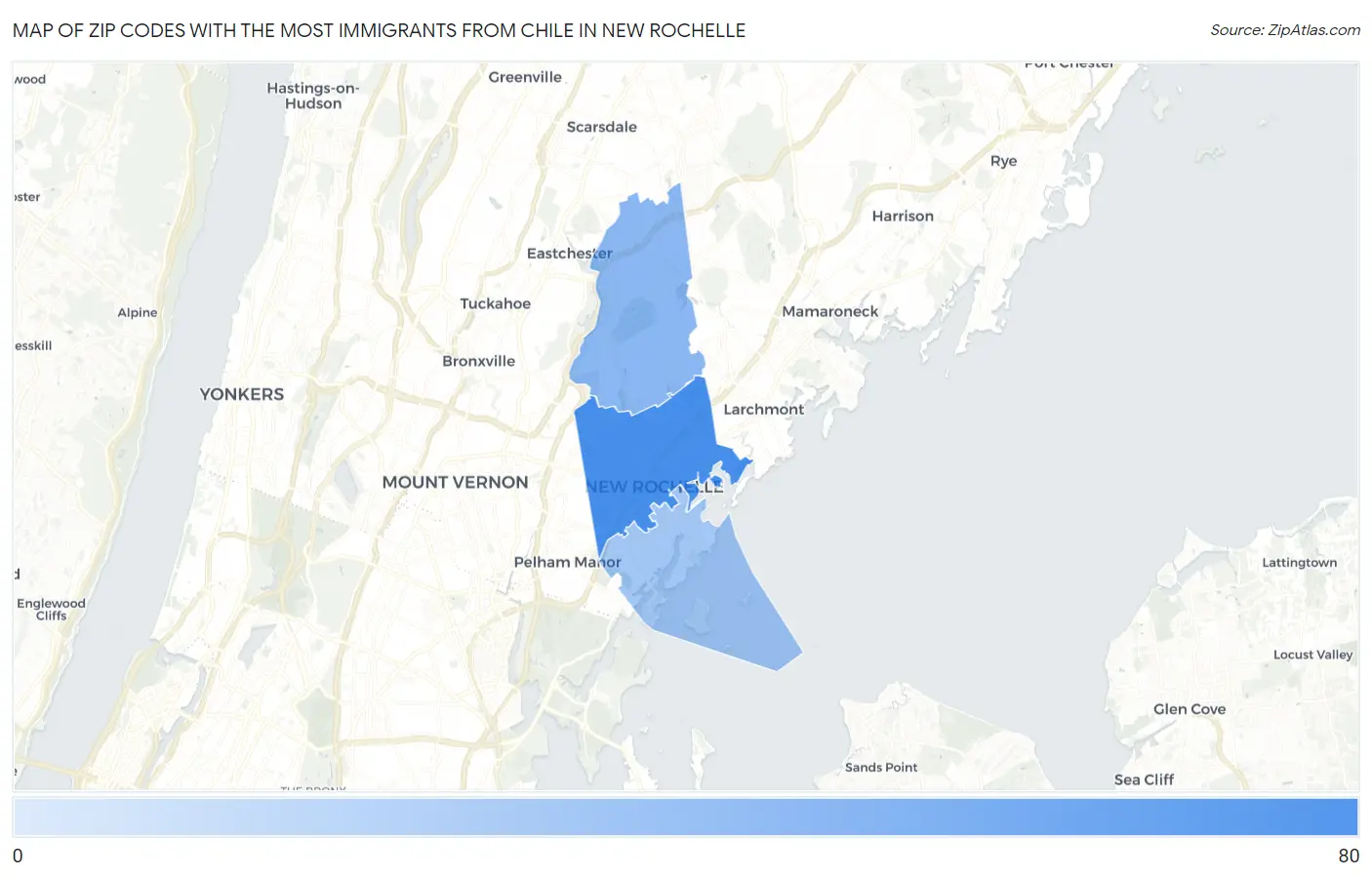 Zip Codes with the Most Immigrants from Chile in New Rochelle Map