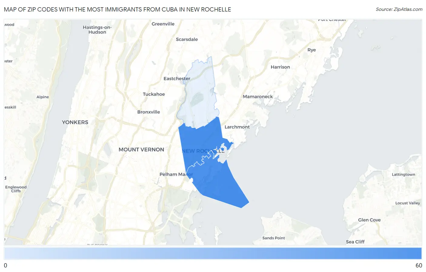 Zip Codes with the Most Immigrants from Cuba in New Rochelle Map