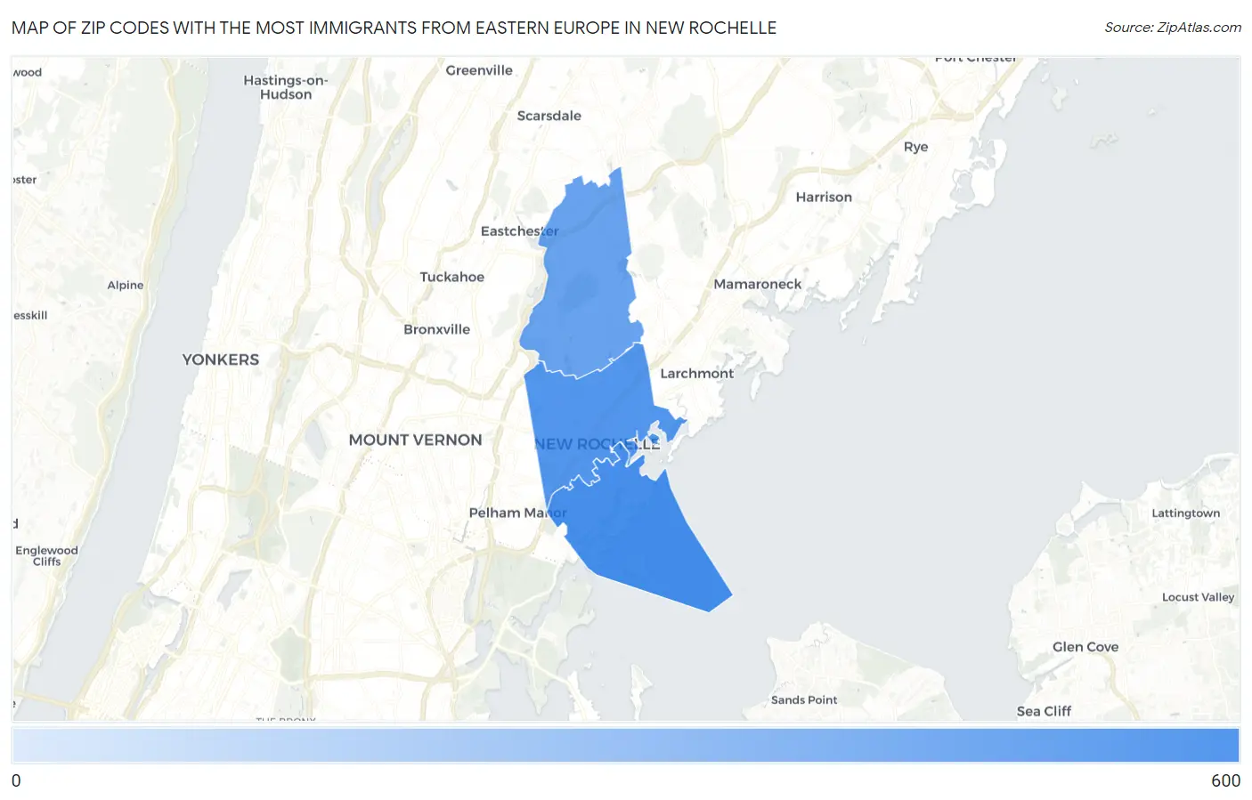 Zip Codes with the Most Immigrants from Eastern Europe in New Rochelle Map