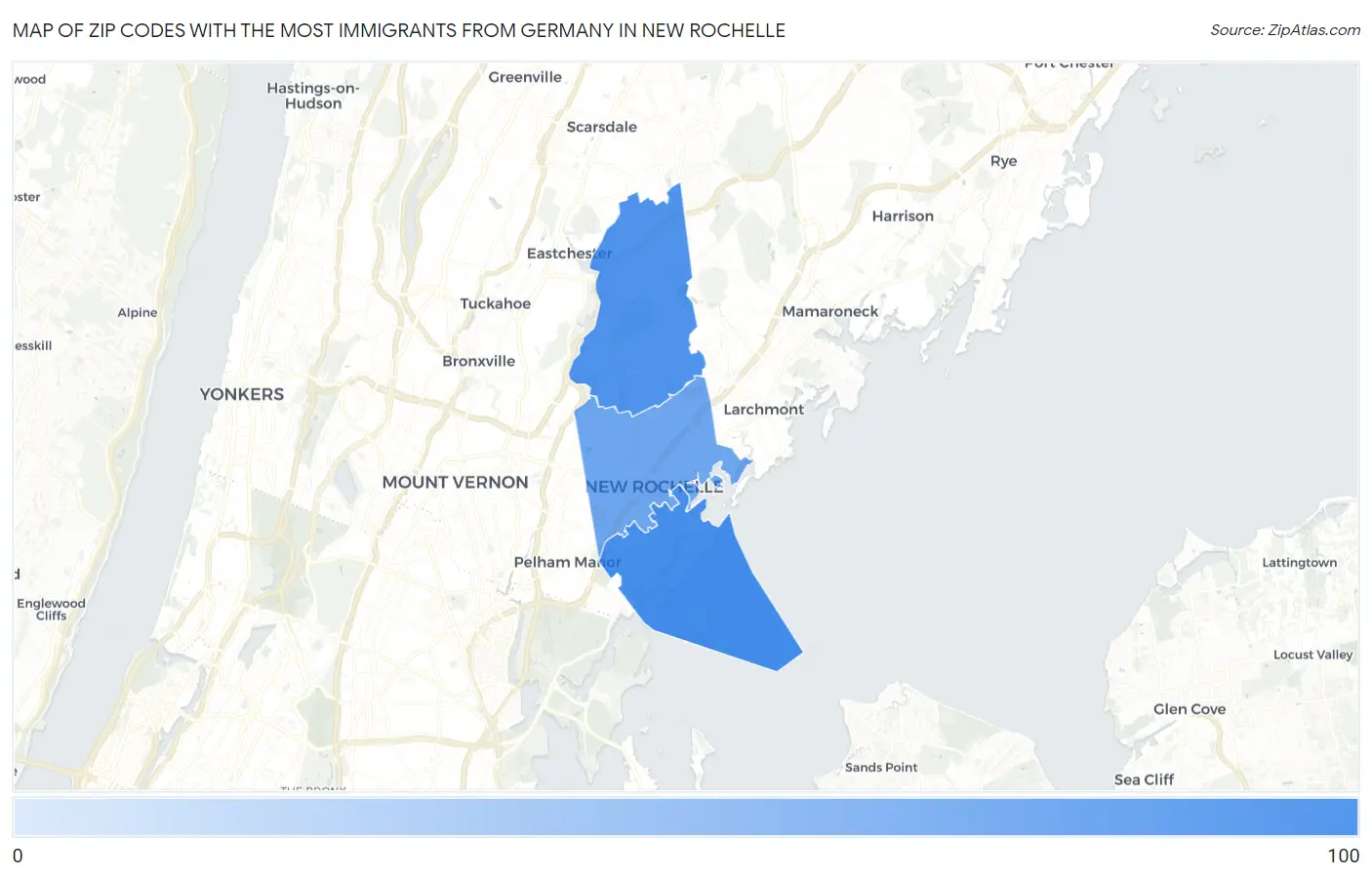 Zip Codes with the Most Immigrants from Germany in New Rochelle Map