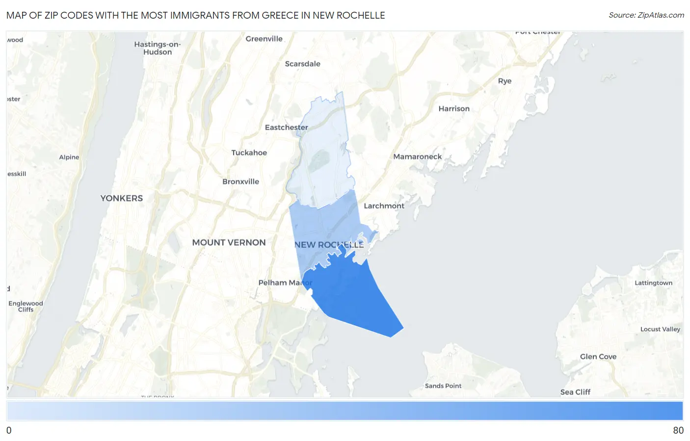 Zip Codes with the Most Immigrants from Greece in New Rochelle Map