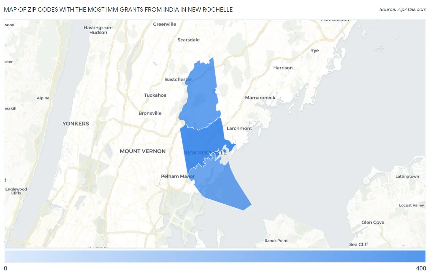 Zip Codes with the Most Immigrants from India in New Rochelle Map