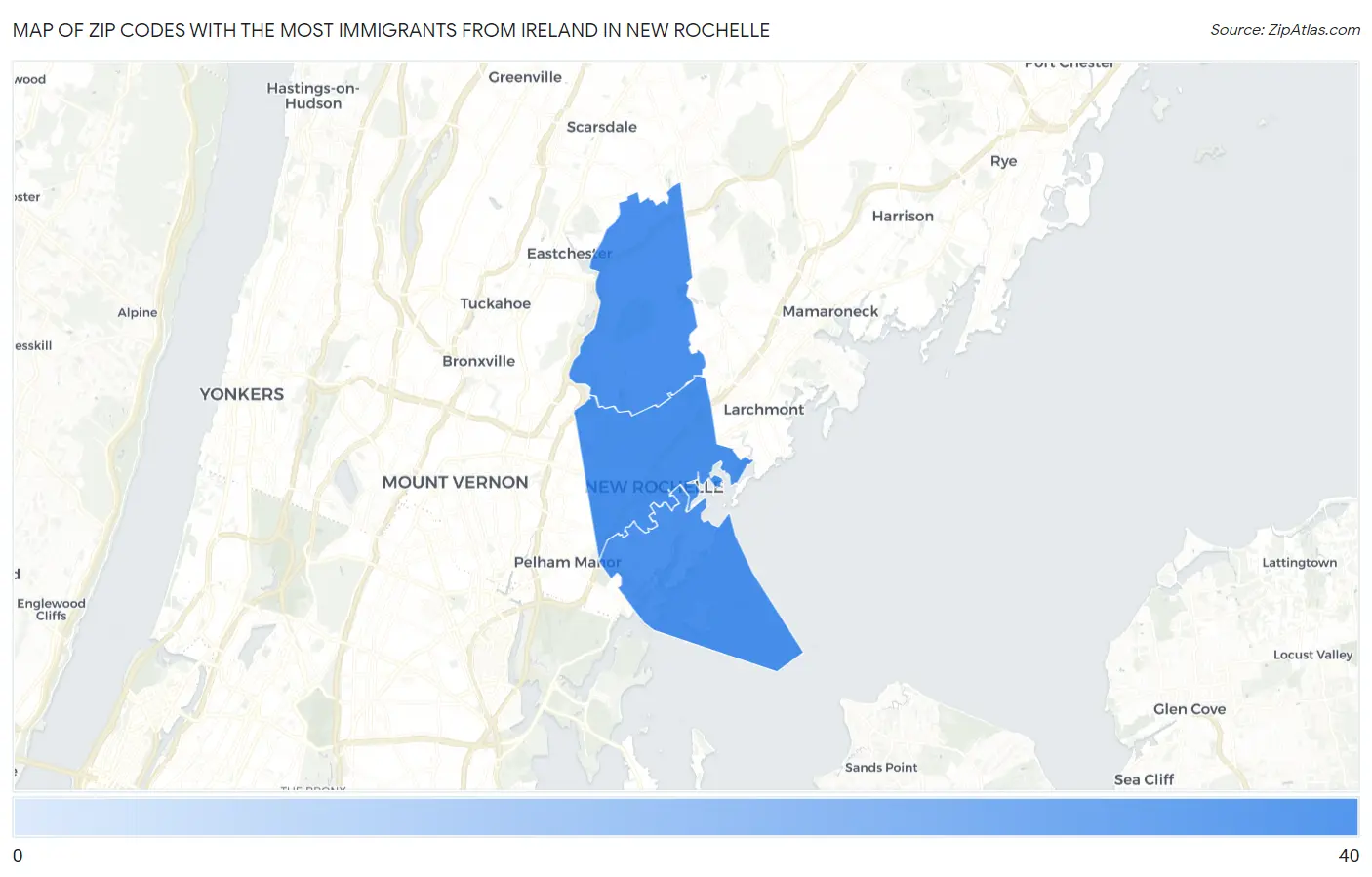 Zip Codes with the Most Immigrants from Ireland in New Rochelle Map