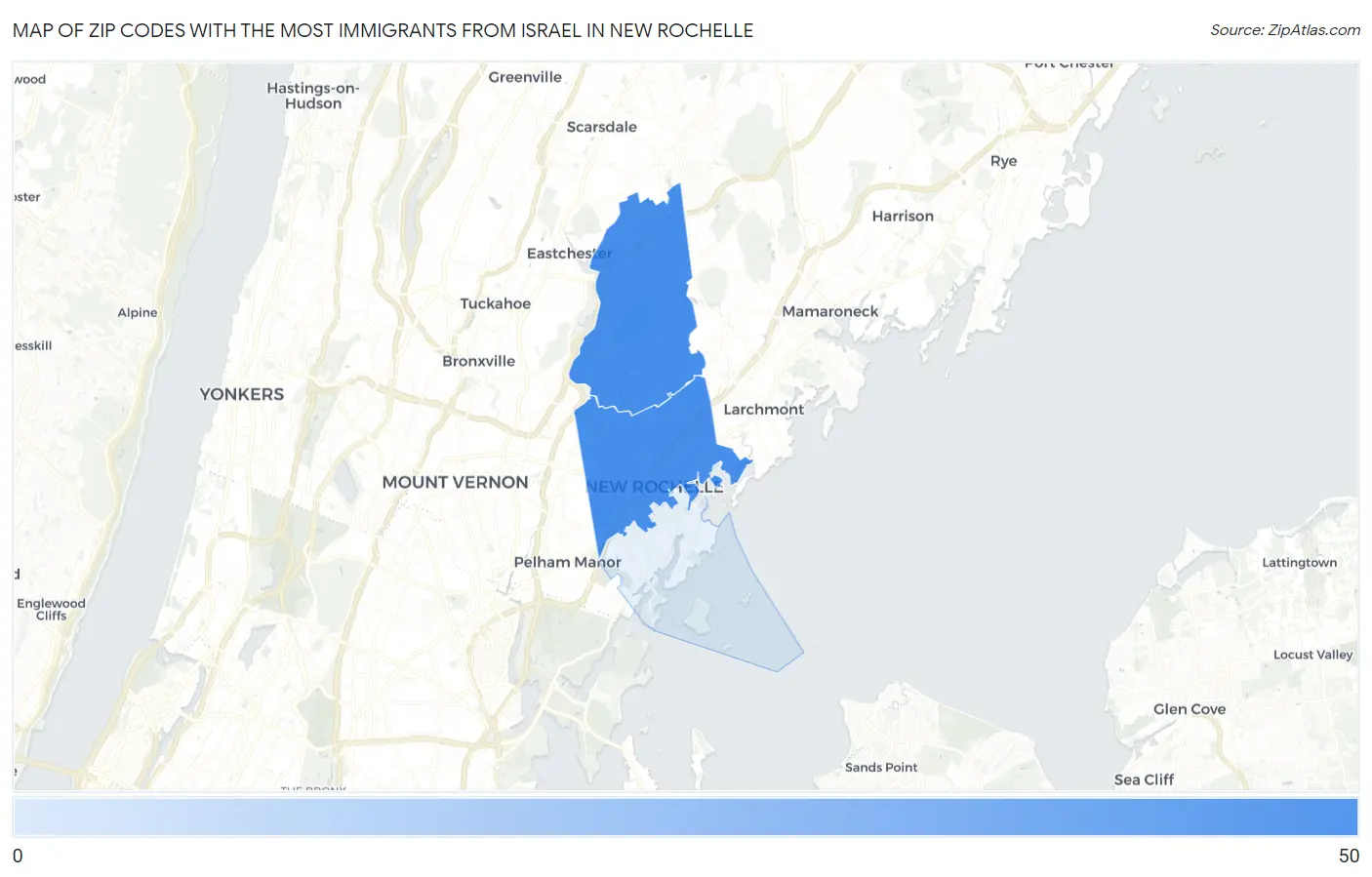 Zip Codes with the Most Immigrants from Israel in New Rochelle Map