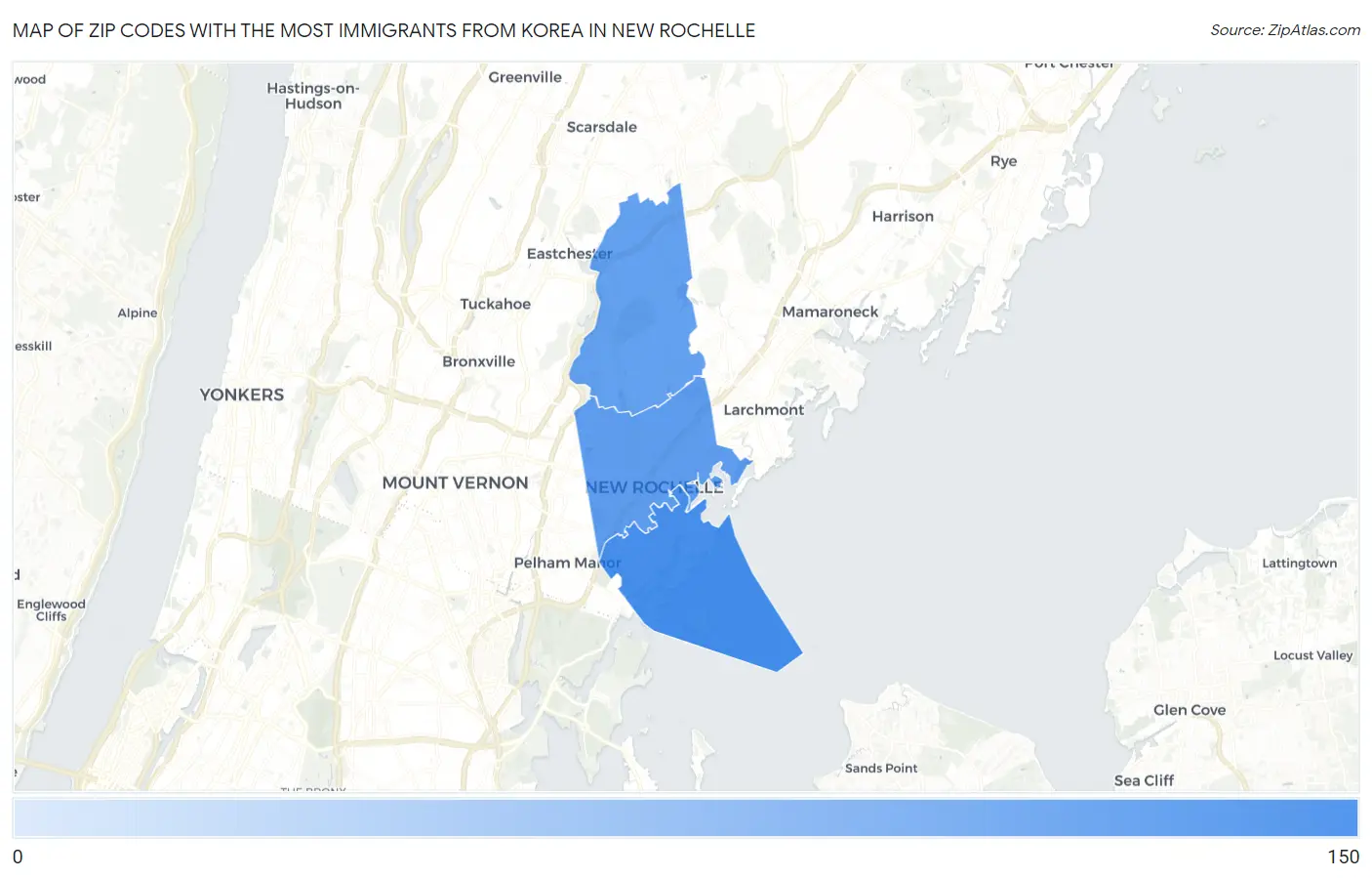 Zip Codes with the Most Immigrants from Korea in New Rochelle Map