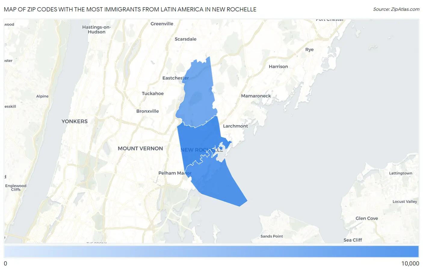 Zip Codes with the Most Immigrants from Latin America in New Rochelle Map