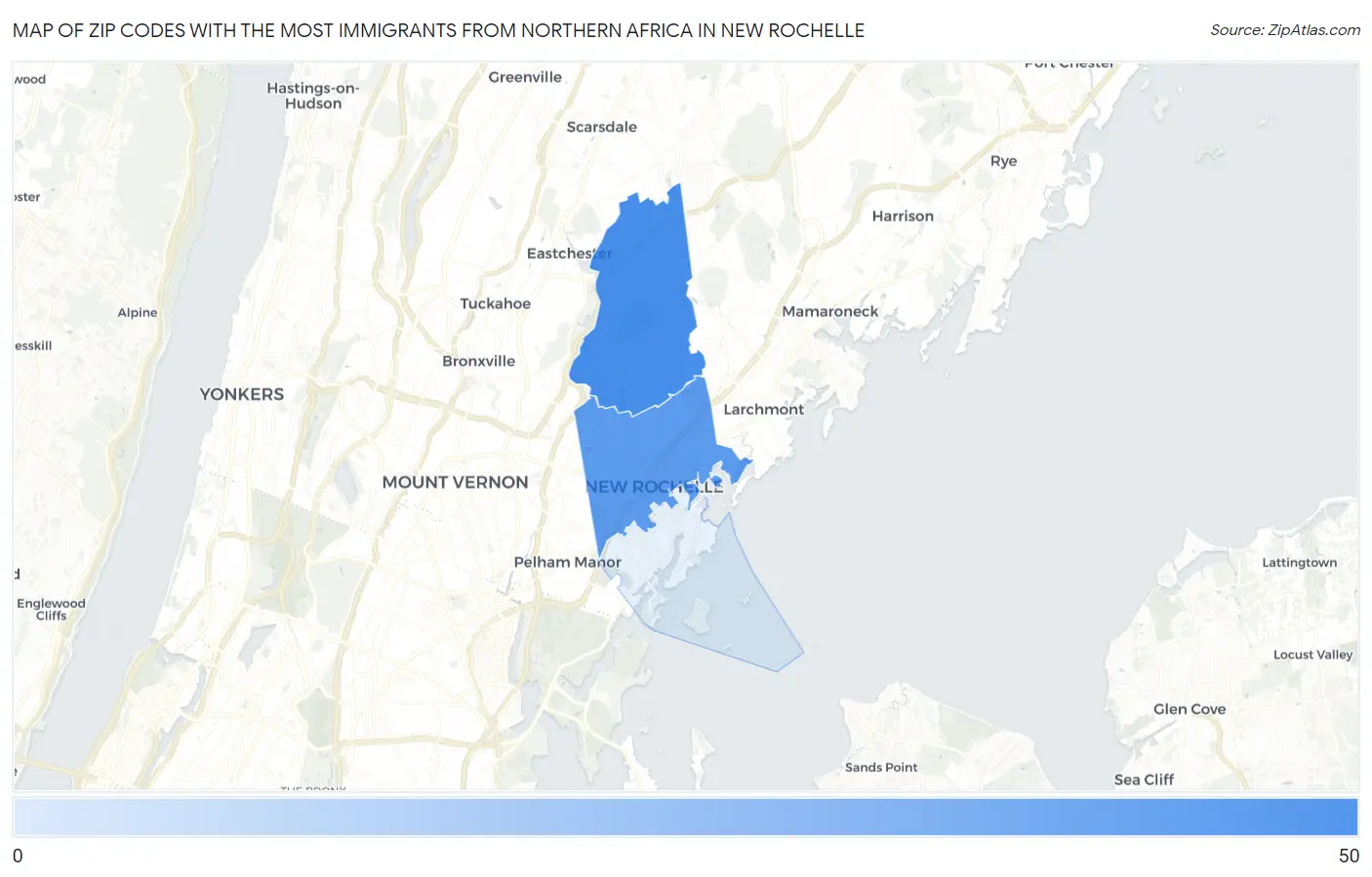 Zip Codes with the Most Immigrants from Northern Africa in New Rochelle Map