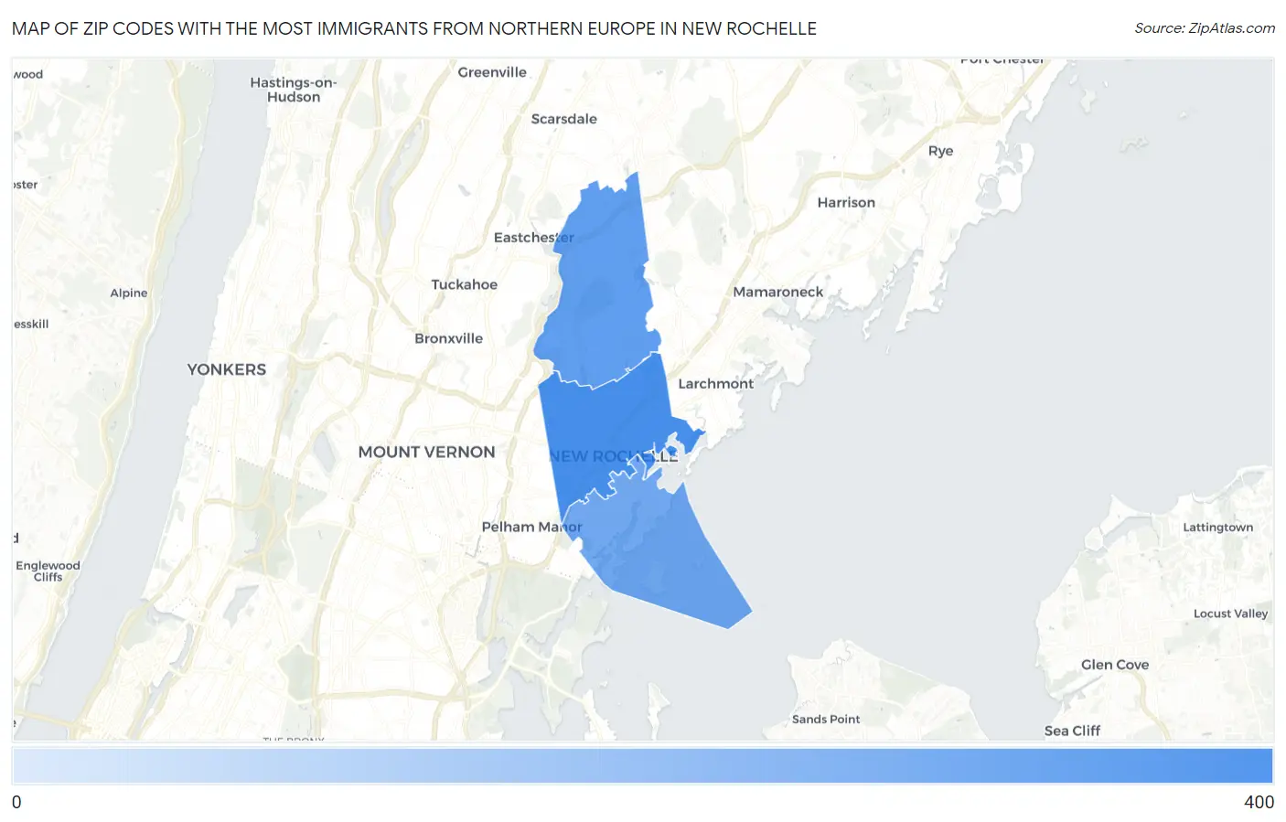 Zip Codes with the Most Immigrants from Northern Europe in New Rochelle Map
