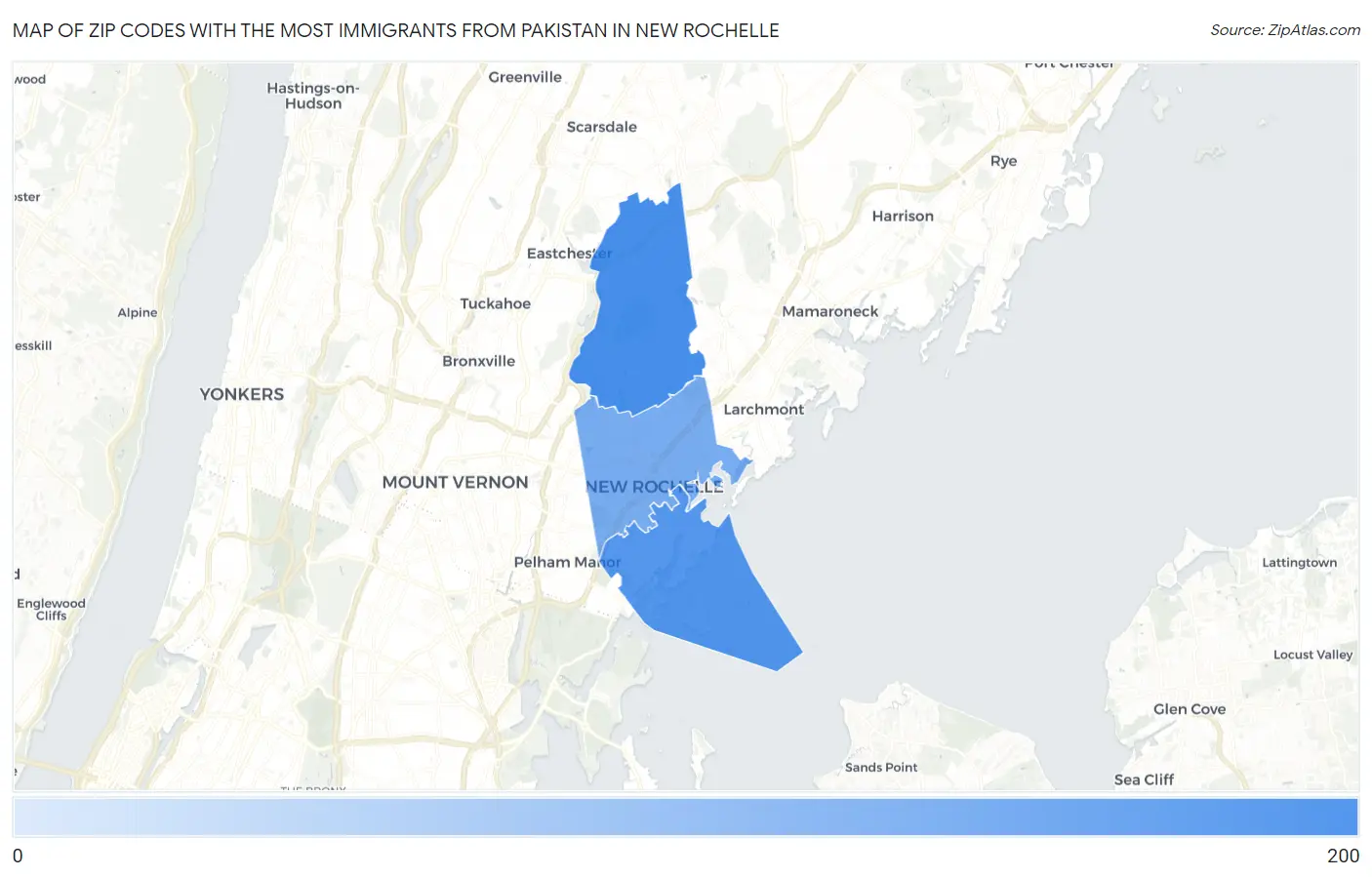 Zip Codes with the Most Immigrants from Pakistan in New Rochelle Map