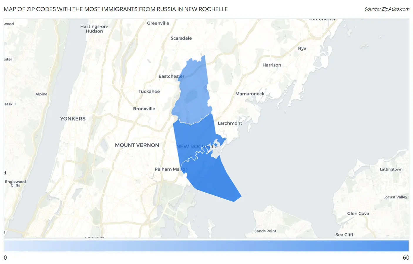 Zip Codes with the Most Immigrants from Russia in New Rochelle Map