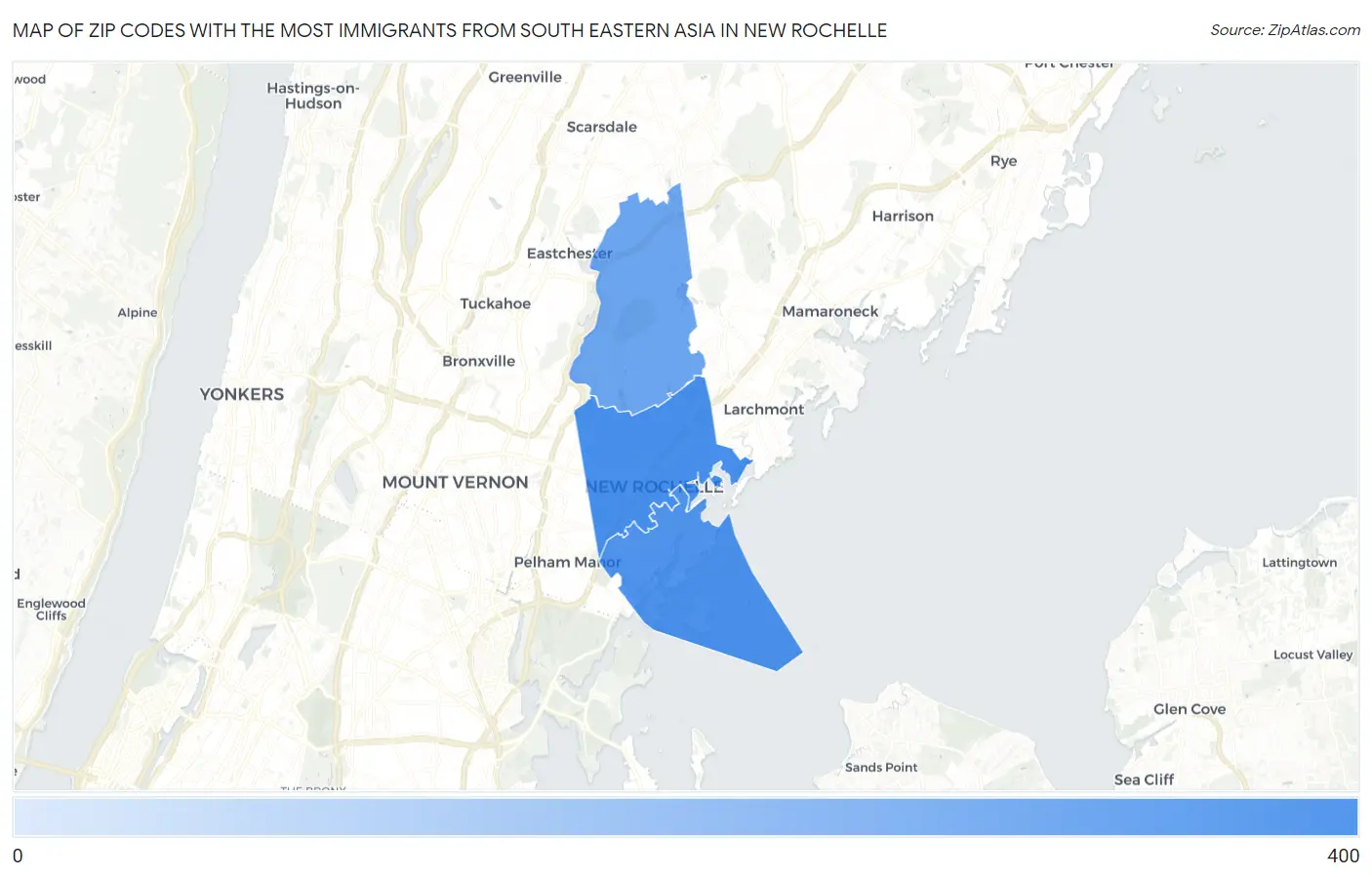 Zip Codes with the Most Immigrants from South Eastern Asia in New Rochelle Map