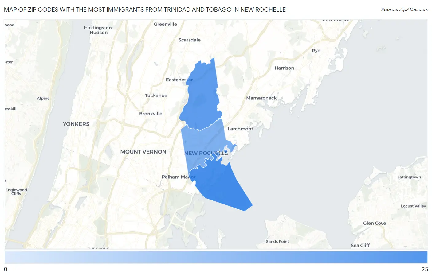 Zip Codes with the Most Immigrants from Trinidad and Tobago in New Rochelle Map