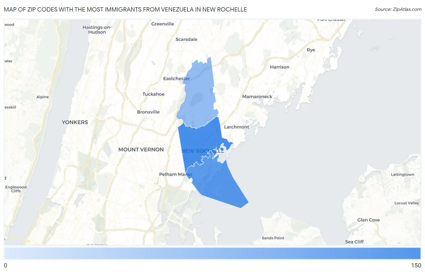 Zip Codes with the Most Immigrants from Venezuela in New Rochelle Map