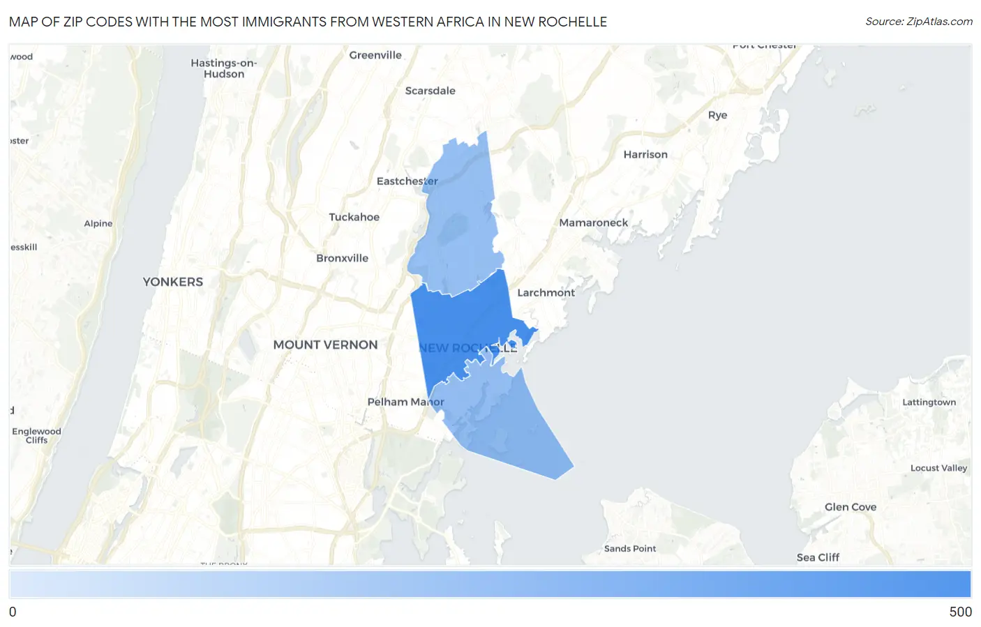 Zip Codes with the Most Immigrants from Western Africa in New Rochelle Map