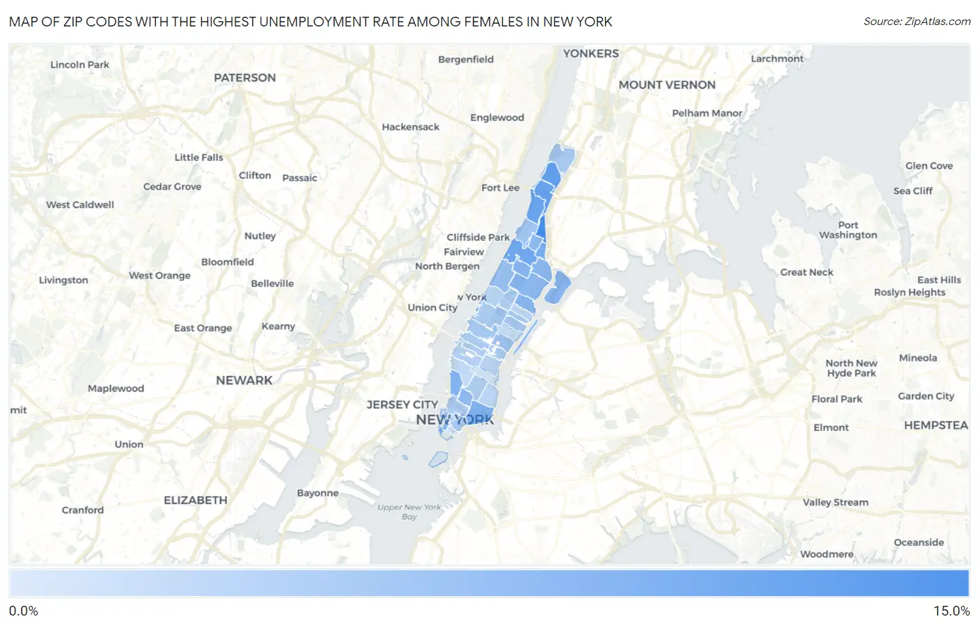 Zip Codes with the Highest Unemployment Rate Among Females in New York Map