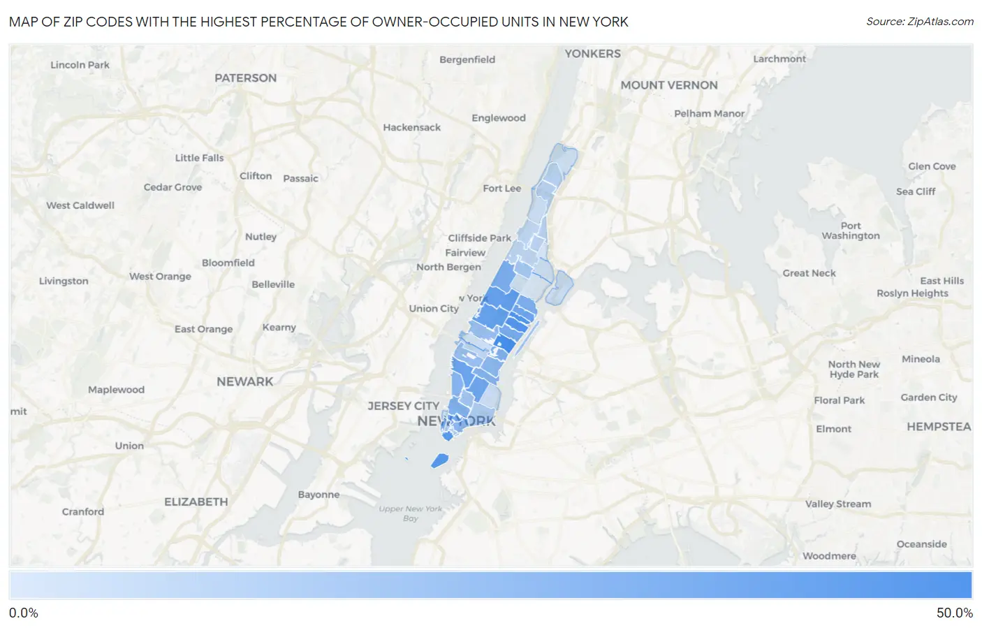 Zip Codes with the Highest Percentage of Owner-Occupied Units in New York Map