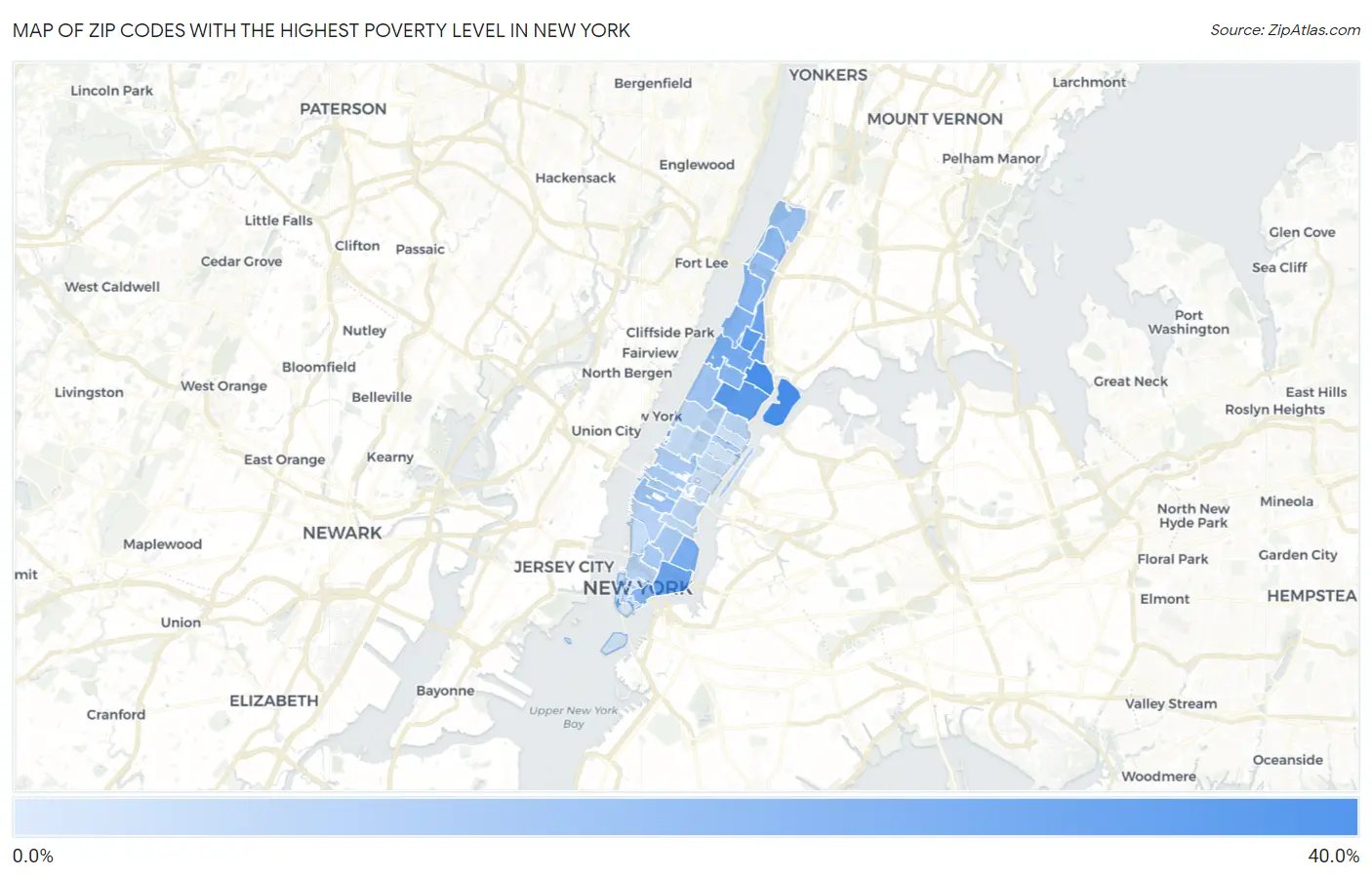 Zip Codes with the Highest Poverty Level in New York Map