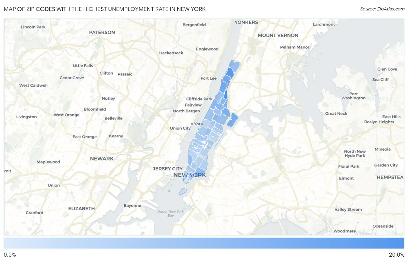 Zip Codes with the Highest Unemployment Rate in New York Map