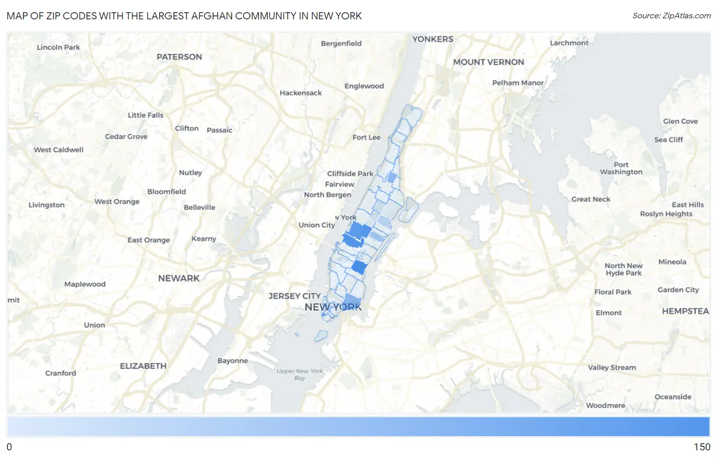 Zip Codes with the Largest Afghan Community in New York Map