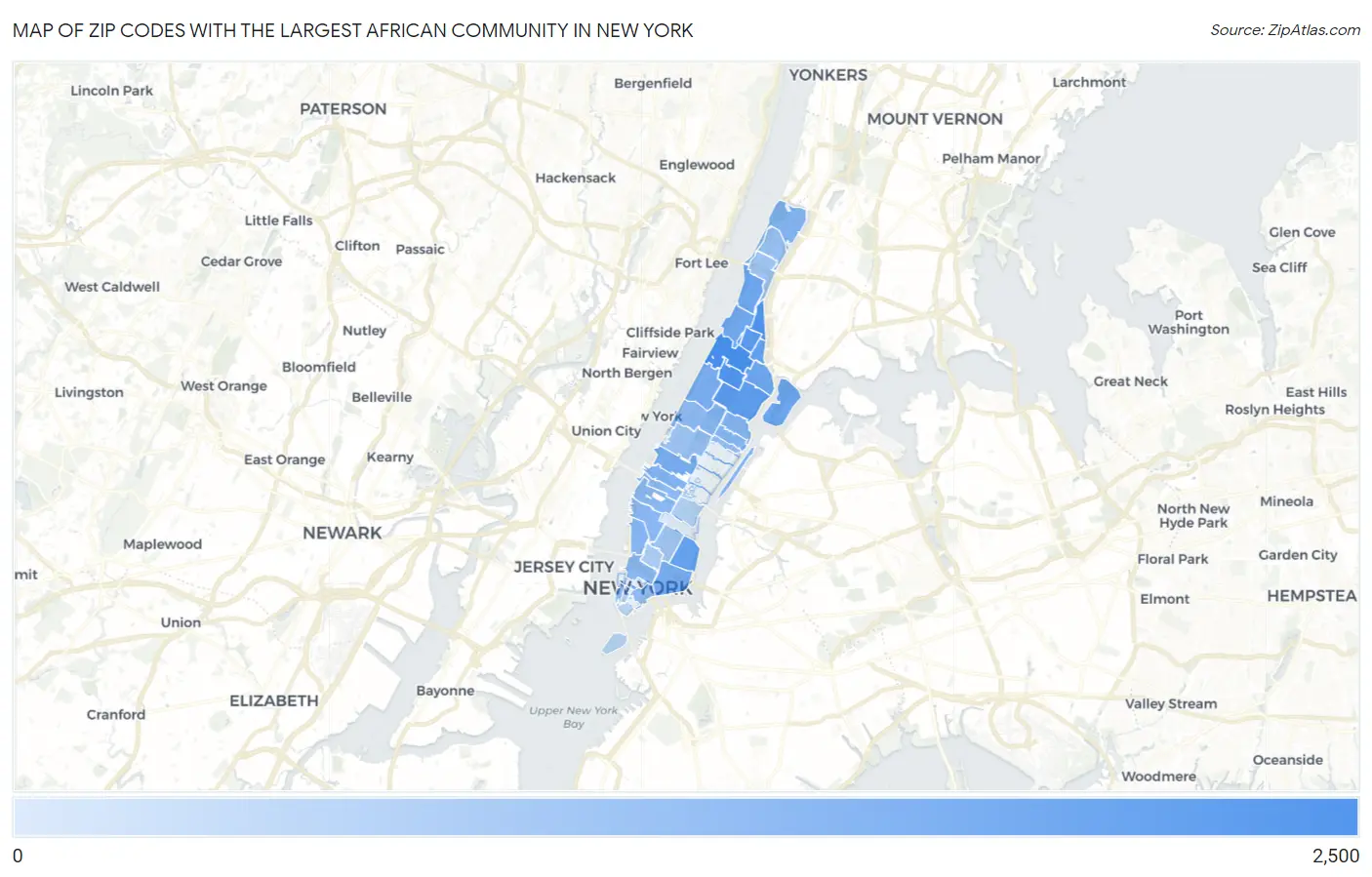 Zip Codes with the Largest African Community in New York Map