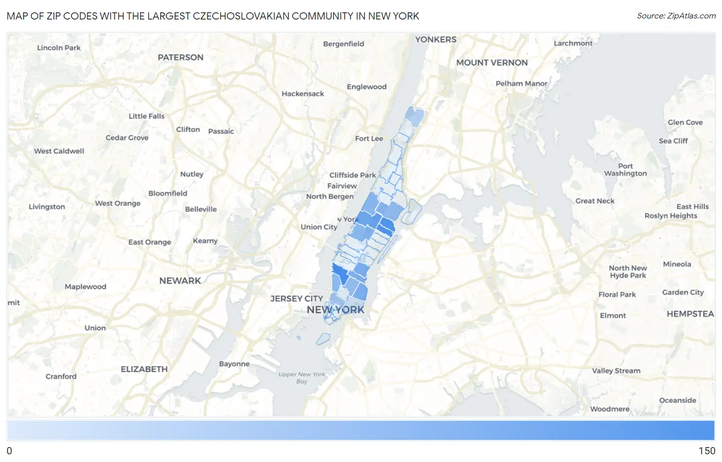 Zip Codes with the Largest Czechoslovakian Community in New York Map