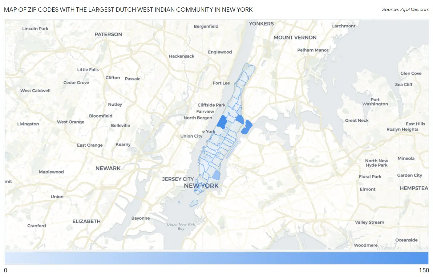Zip Codes with the Largest Dutch West Indian Community in New York Map
